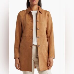 Tahari Camel Vegan Suede Car Coat